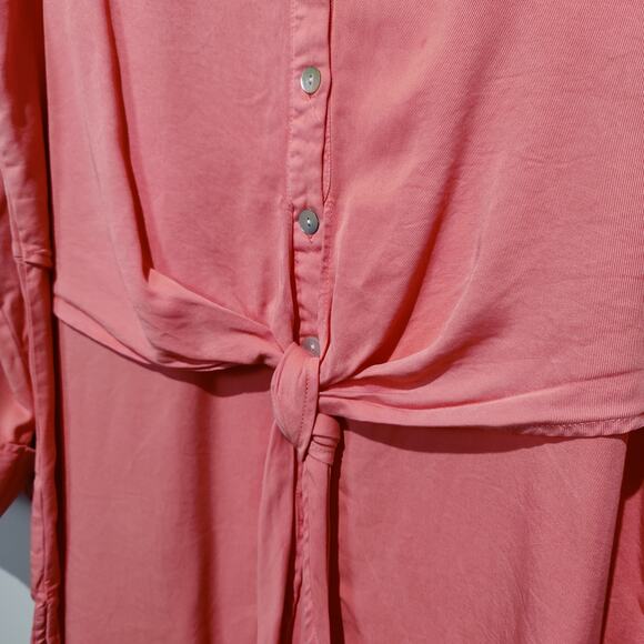 T&W Designs Women's Sz L Salmon Peach Tunic Button Up Shirt Tencel Front Tie - Picture 4 of 7